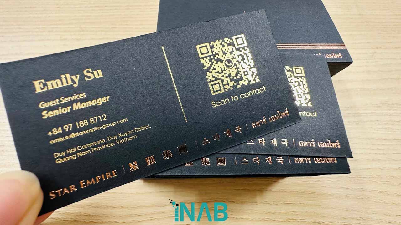 Card giấy mỹ thuật đen ép nhũ vàng cao cấp